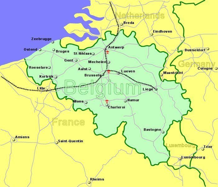 aeroportos na Bélgica mapa