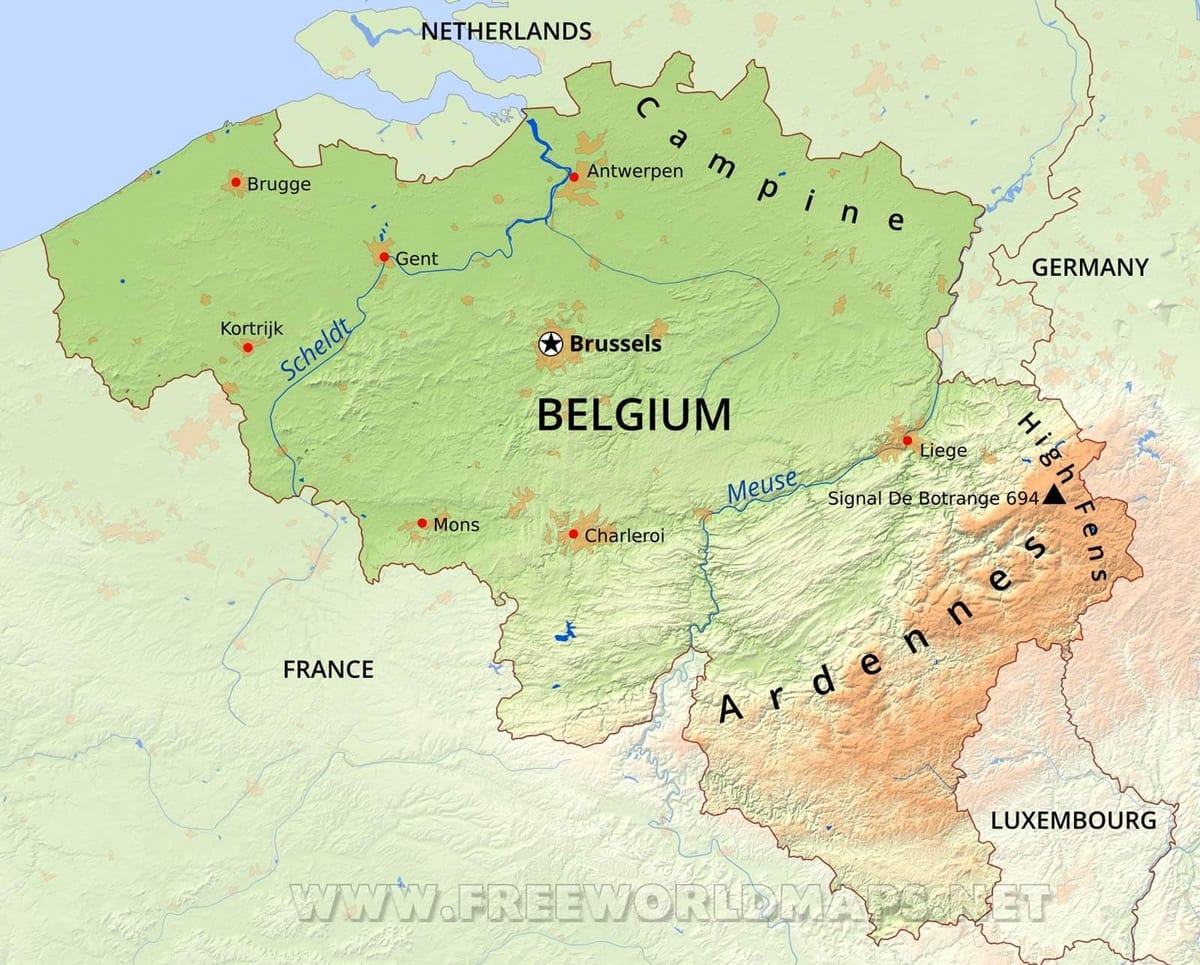 Mapa da Bélgica geografia