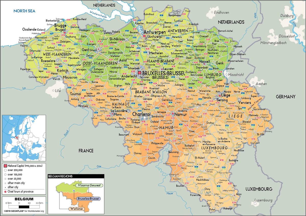 um mapa da Bélgica