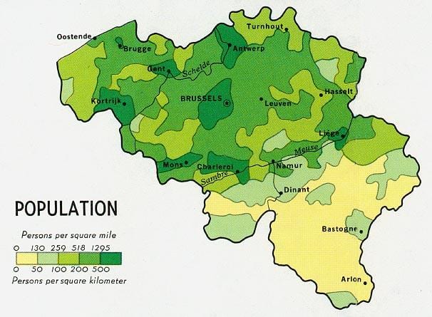 Mapa da Bélgica população