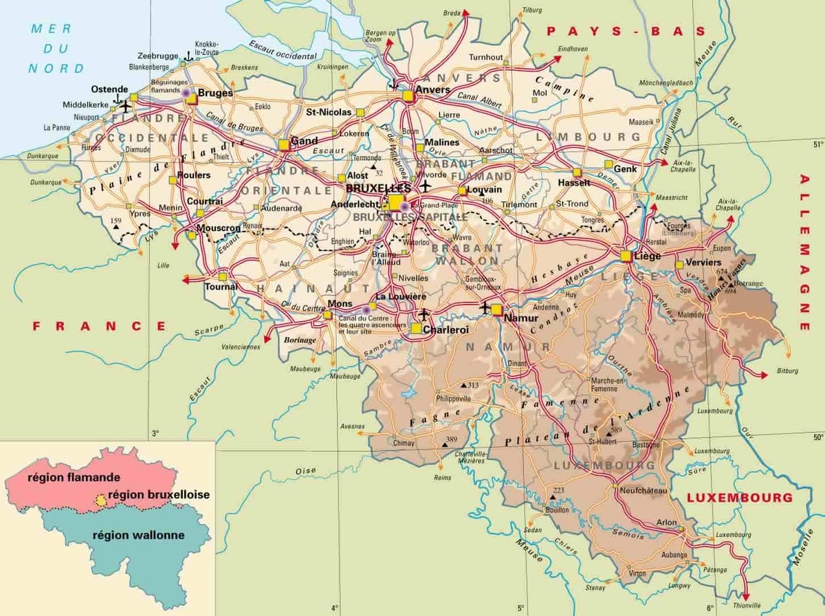 Mapa de ardennes, na Bélgica
