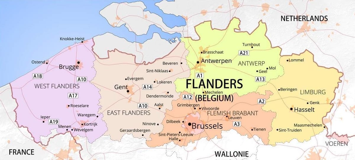 mapa da flandres, Bélgica