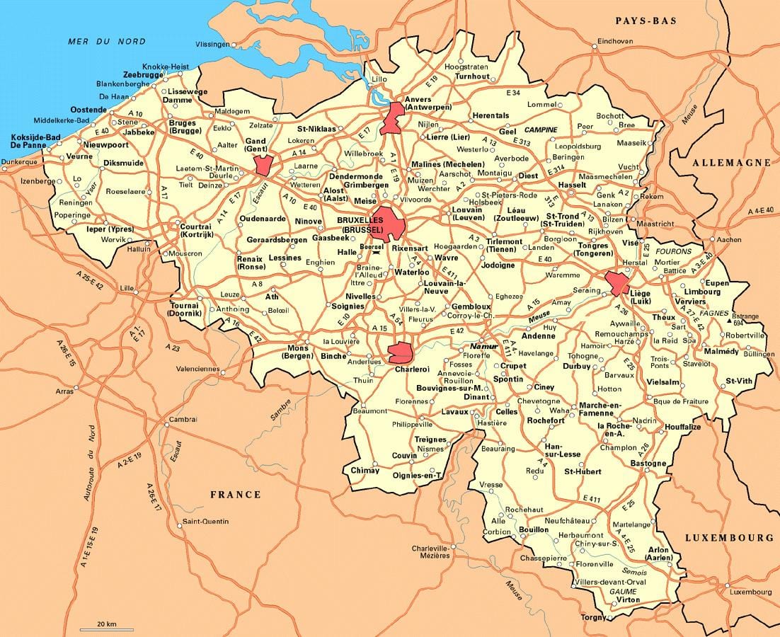 Mapa da Bélgica detalhada