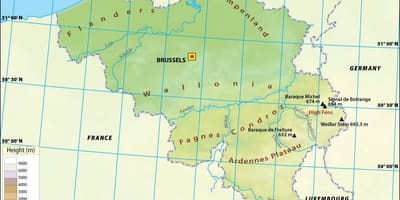 Mapa da Bélgica de elevação